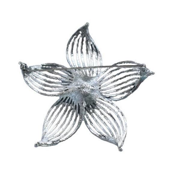 1960s Sarah Coventry Textured Silver Tone Faux Pearl "Moon Flower" Pin Brooch - Picture 2 of 3